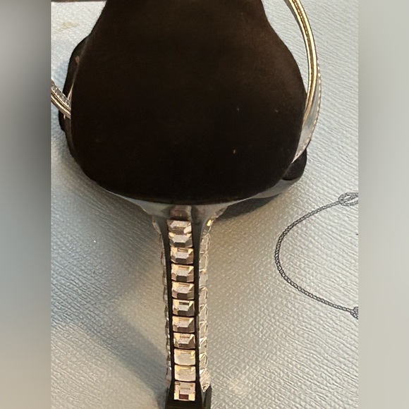 Prada Black Satin Heels with Crystal Embellished Heel size 37 - Picture 5 of 8